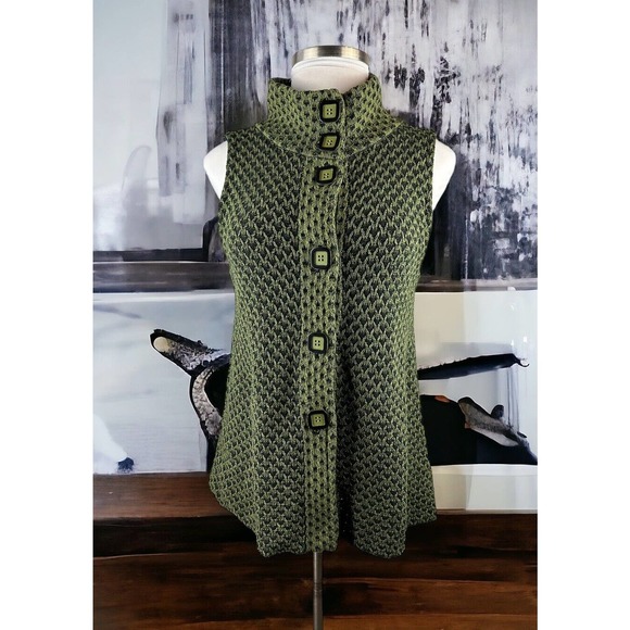 Habitat Sweaters - Habitat Knit Woven Button Front Sweater Vest Green Women's Size Medium H14513